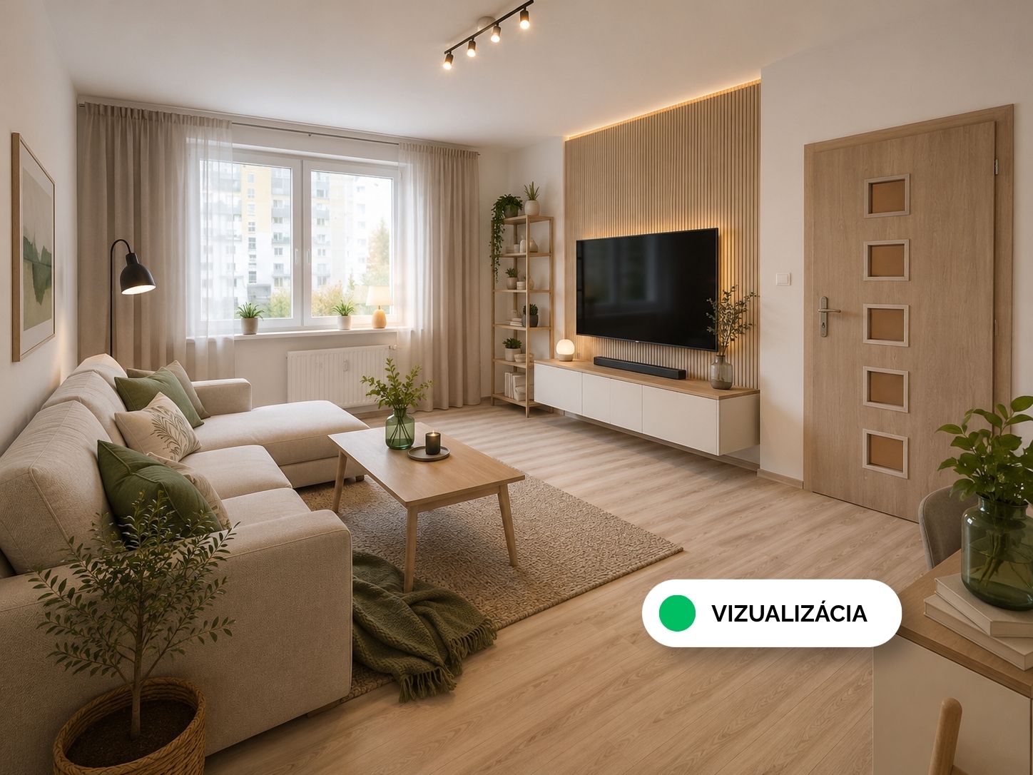 3-izbový byt po kompletnej rekonštrukcii, Rúbanisko III, Lučenec – vizualizácia zariadenia obývacej izby